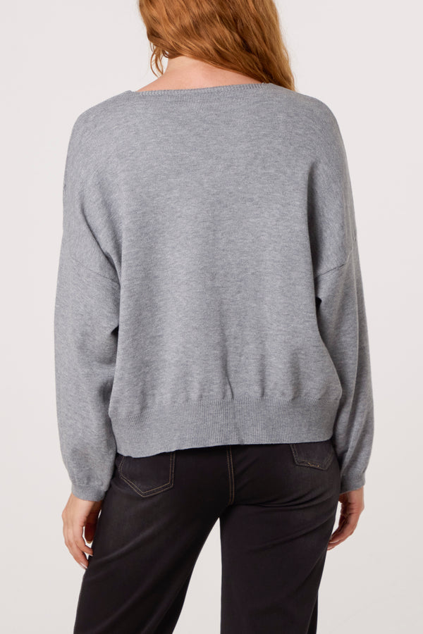 Qed London Gold Broch Puffball Sleeve Cardigan