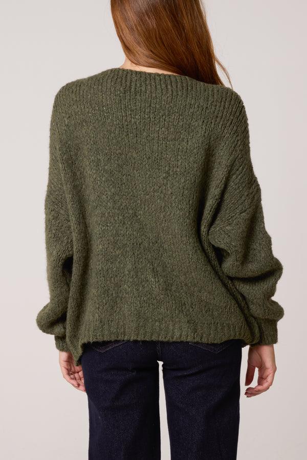 Qed London Gold Brooch Button Thick Knit Cardigan