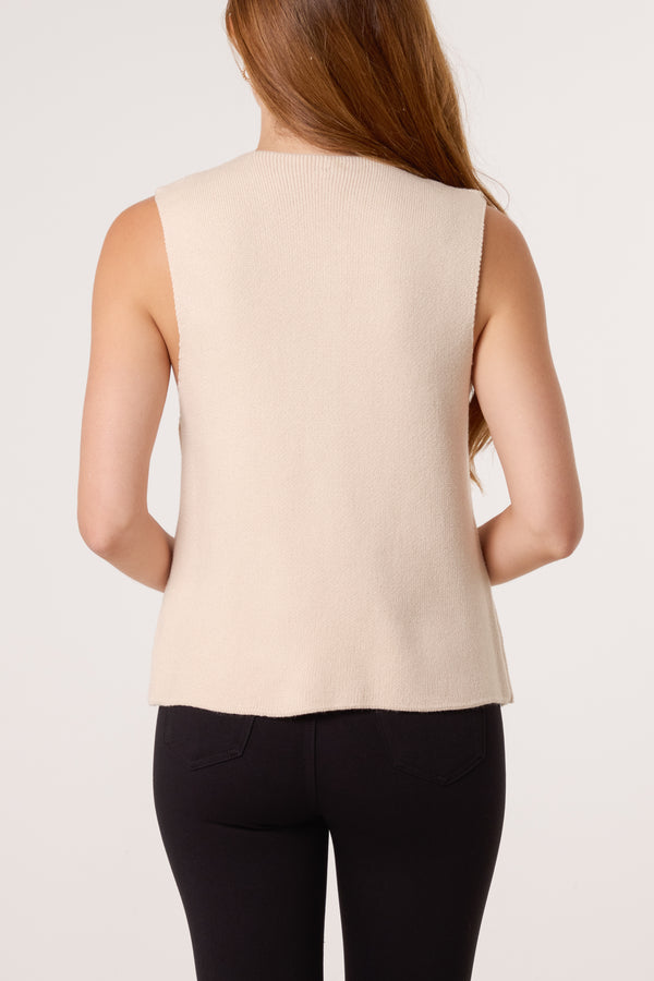 Qed London Gold Brooch Knitted Waistcoat