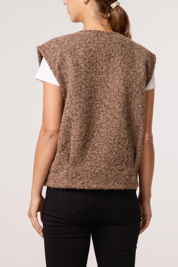 Qed London Gold Brooch Wool Blend Vest