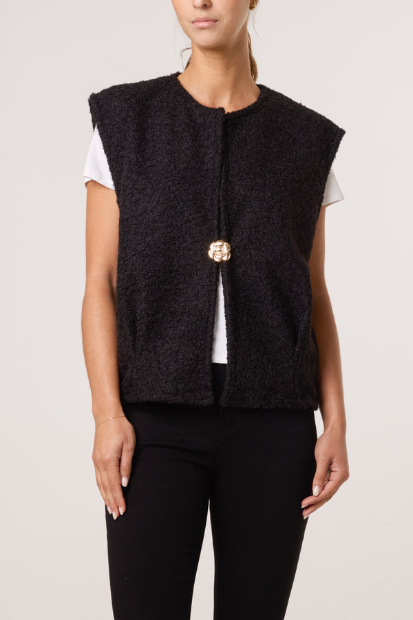 Qed London Gold Brooch Wool Blend Vest