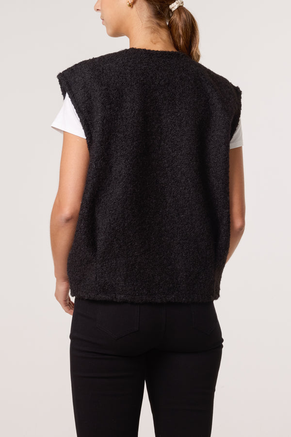 Qed London Gold Brooch Wool Blend Vest