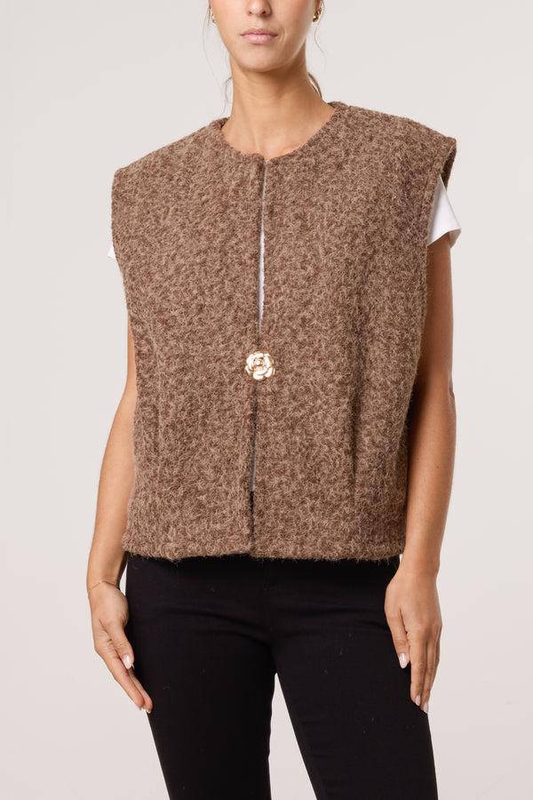 qed london Gold Brooch Wool Blend Vest