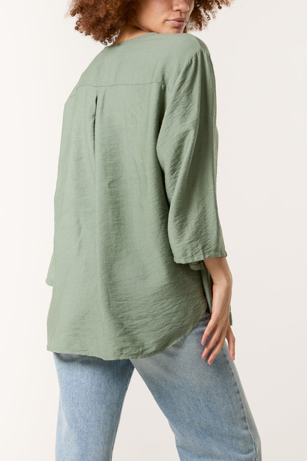 Qed London Gold Button 3/4 Sleeve Top