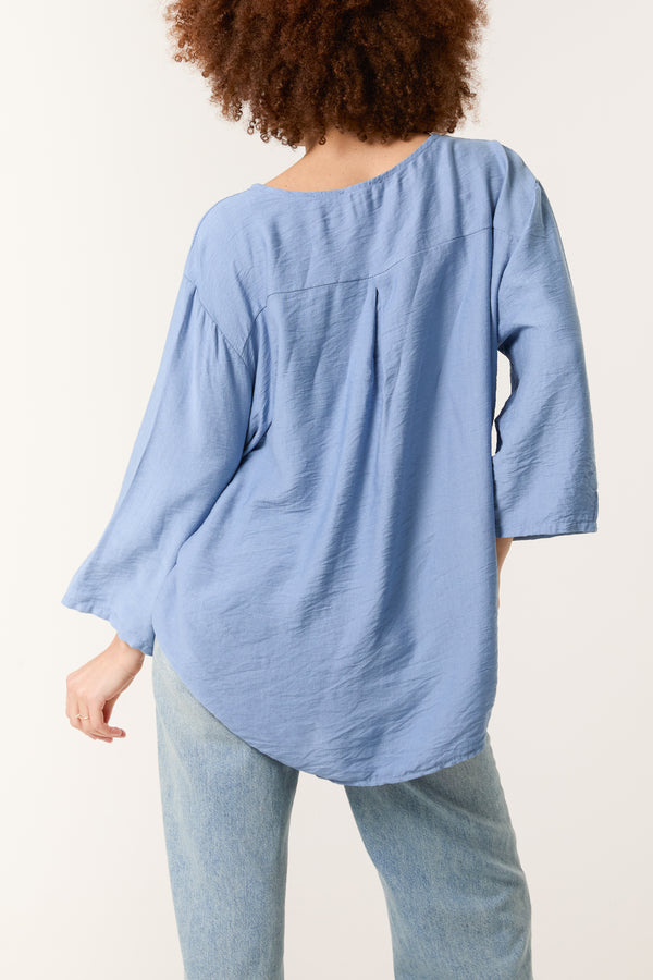 Qed London Gold Button 3/4 Sleeve Top