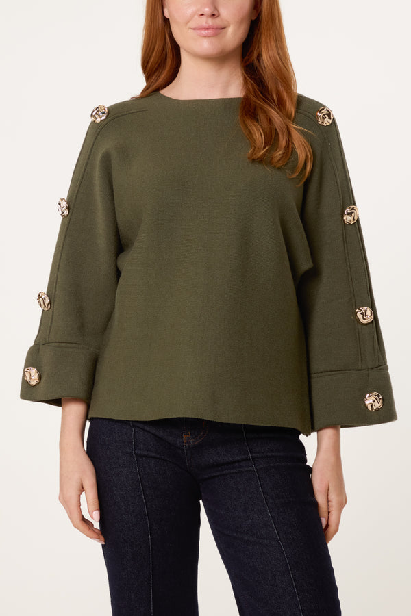 qed london Gold Button Detail Jumper