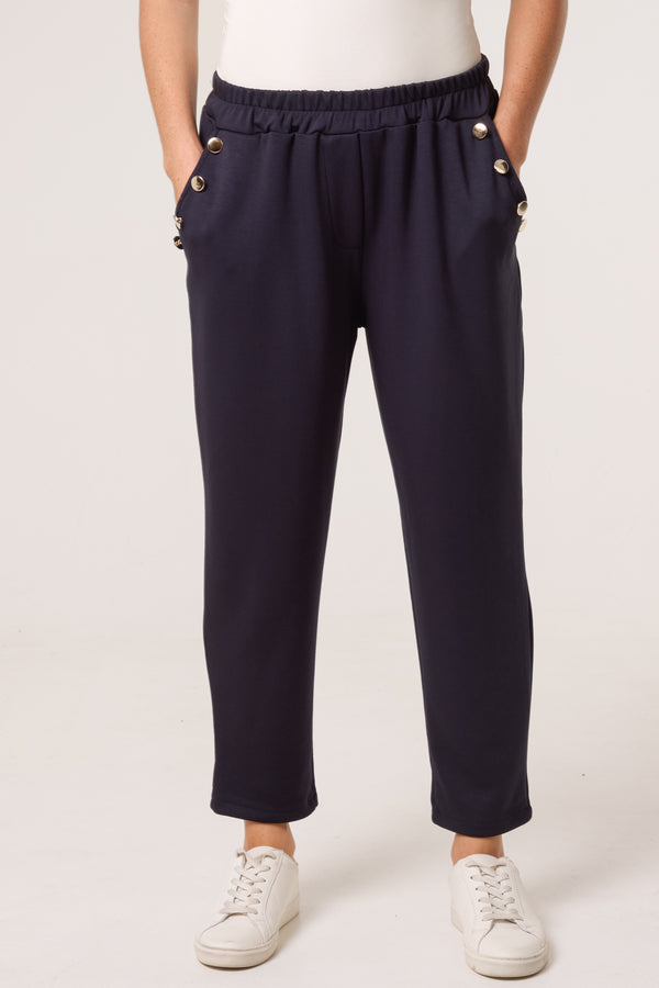 Qed London Gold Button Detail Soft Touch Trousers