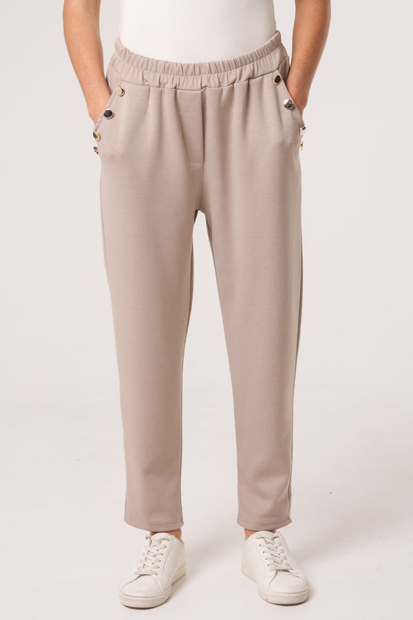 Qed London Gold Button Detail Soft Touch Trousers