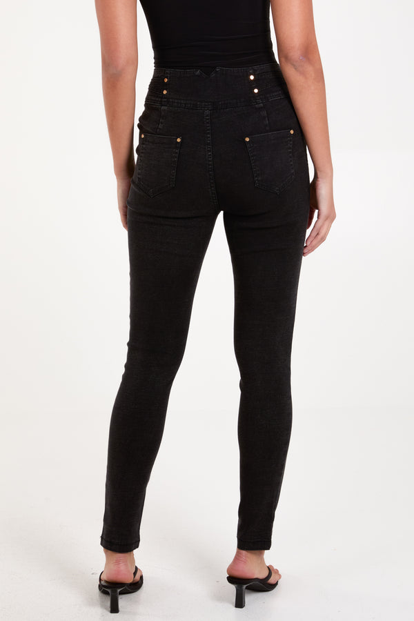 Qed London Gold Button High Waisted Skinny Jeans