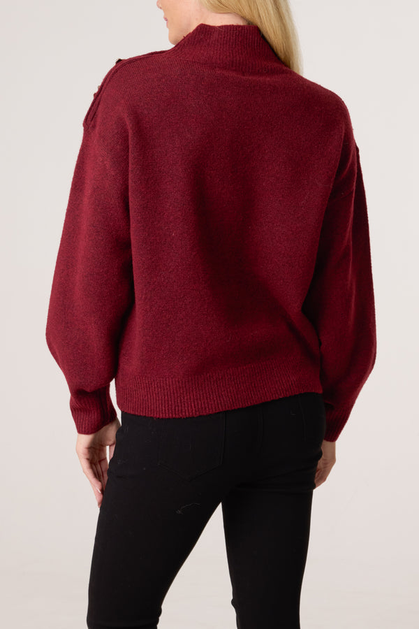 Qed London Gold Button Shoulder High Neck Jumper