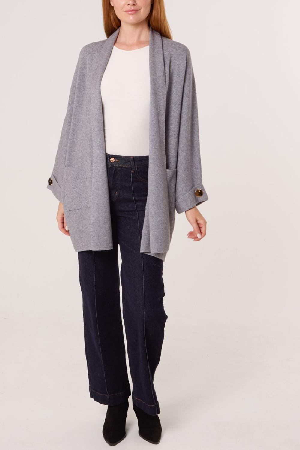 Qed London Gold Button Sleeve Heavy Knit Cardigan