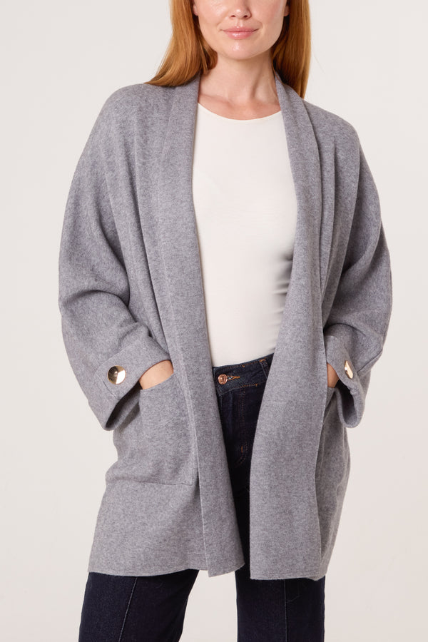 qed london Gold Button Sleeve Heavy Knit Cardigan