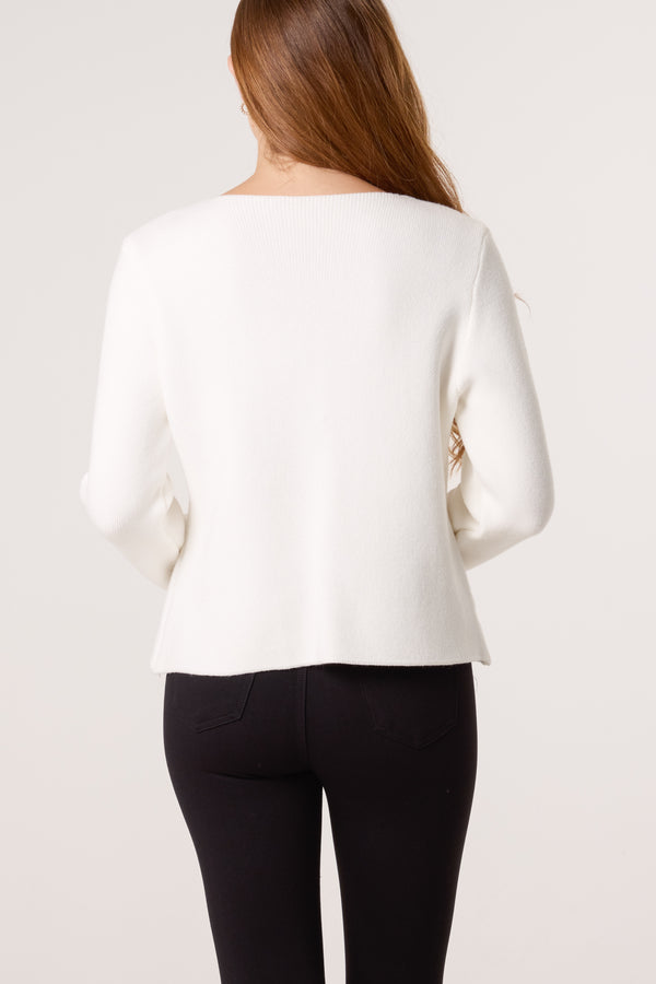 Qed London Gold Button V-Neck Cardigan