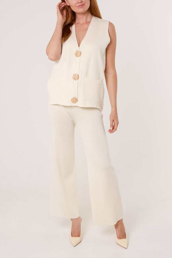 qed london Gold Button Vest & Trouser Knit Set