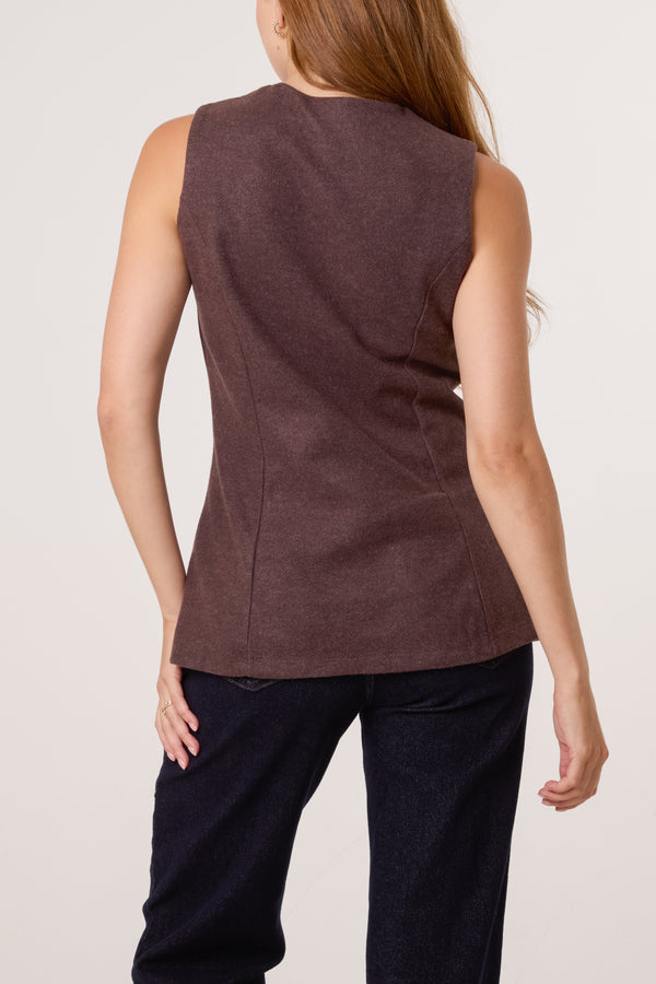 Qed London Gold Button Wool-Like Waistcoat