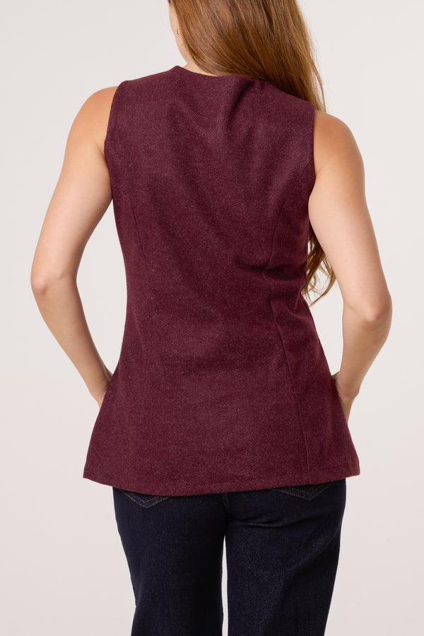 Qed London Gold Button Wool-Like Waistcoat