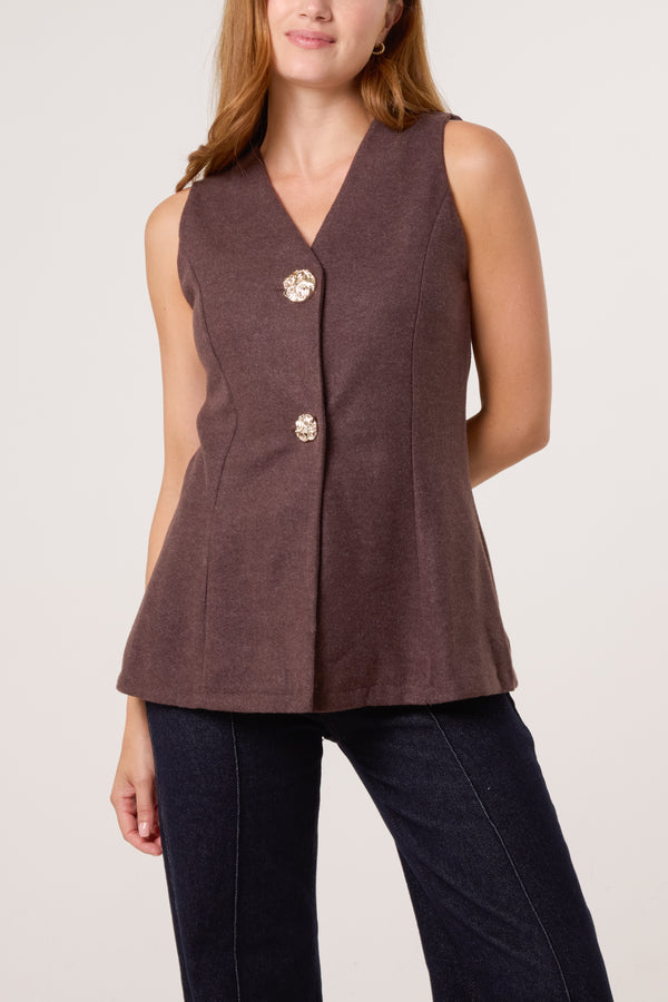 qed london Gold Button Wool-Like Waistcoat