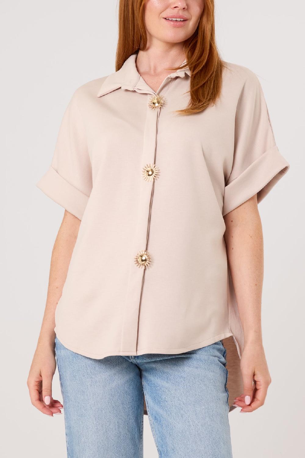 Qed London Gold Buttons Jersey Short Sleeve Shirt