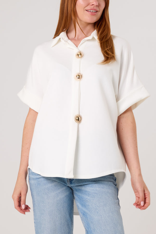 qed london Gold Buttons Jersey Short Sleeve Shirt