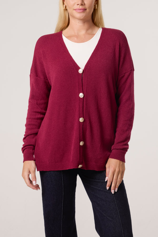 Qed London Gold Buttons Long Sleeve Cardigan