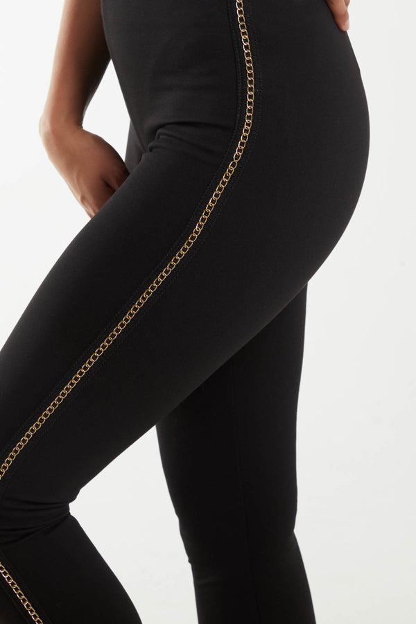 qed london Gold Chain Side Detail Leggings