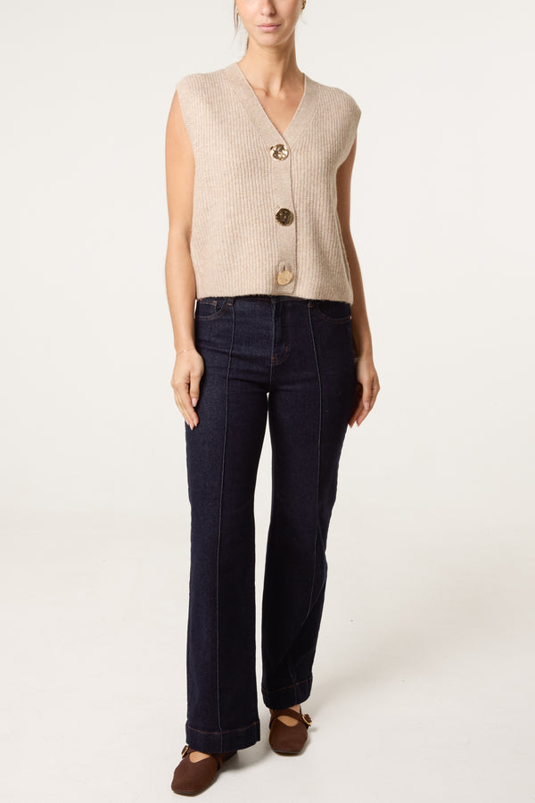 Qed London Gold Circle Button Knit Waistcoat