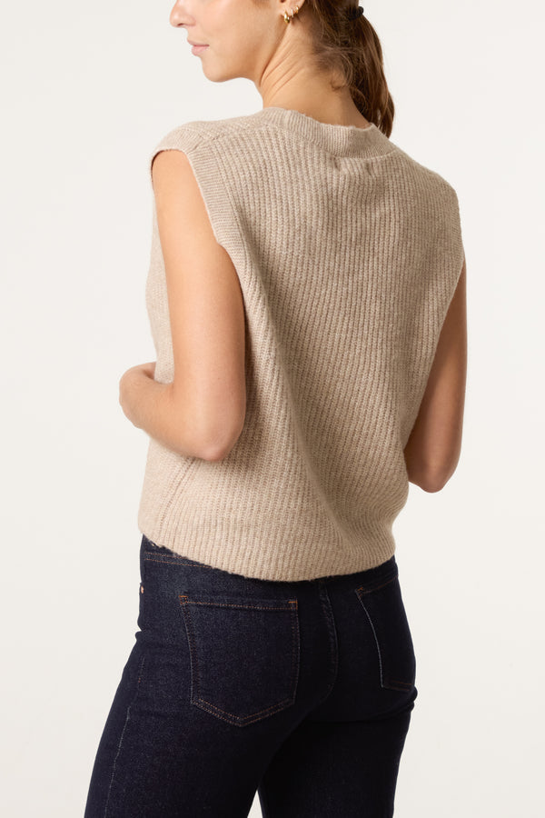 Qed London Gold Circle Button Knit Waistcoat
