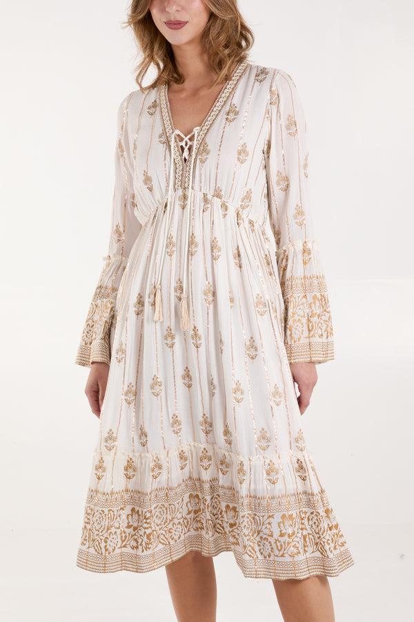 Qed London Gold Detail Tassel Midi Dress