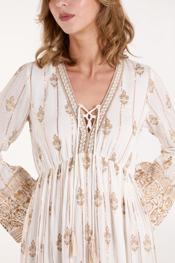 Qed London Gold Detail Tassel Midi Dress