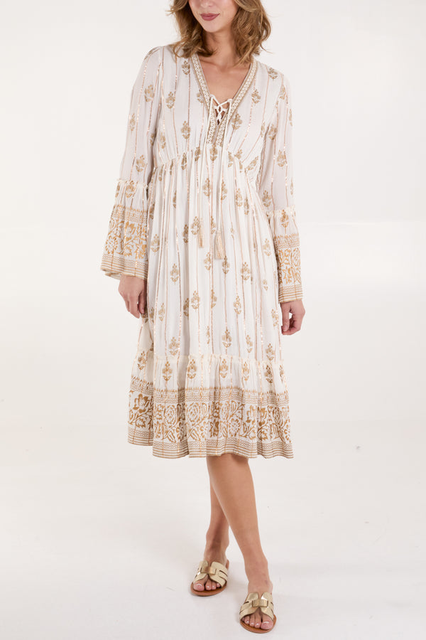 qed london Gold Detail Tassel Midi Dress