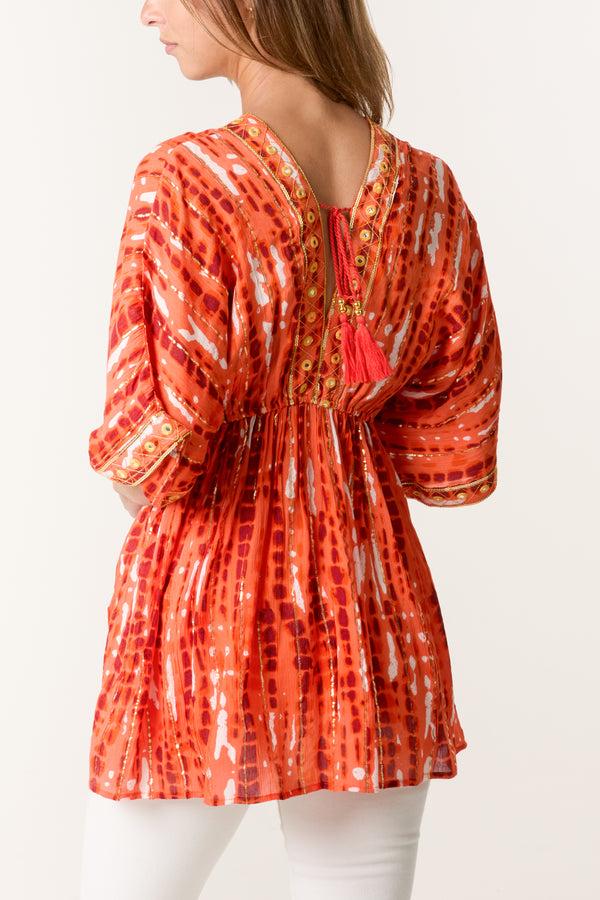 Qed London Gold Embellished Smock Top