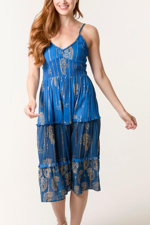 Qed London Gold Foil Paisley Print Cami Dress