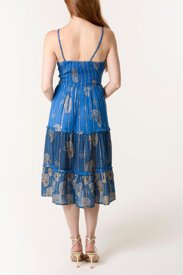 Qed London Gold Foil Paisley Print Cami Dress