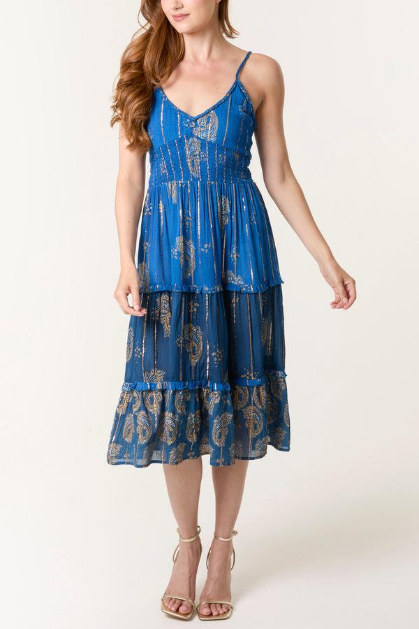 Qed London Gold Foil Paisley Print Cami Dress