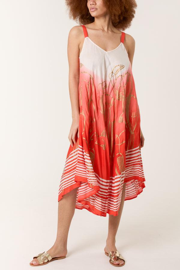 Qed London Gold Foil Toucan Design Strappy Dress