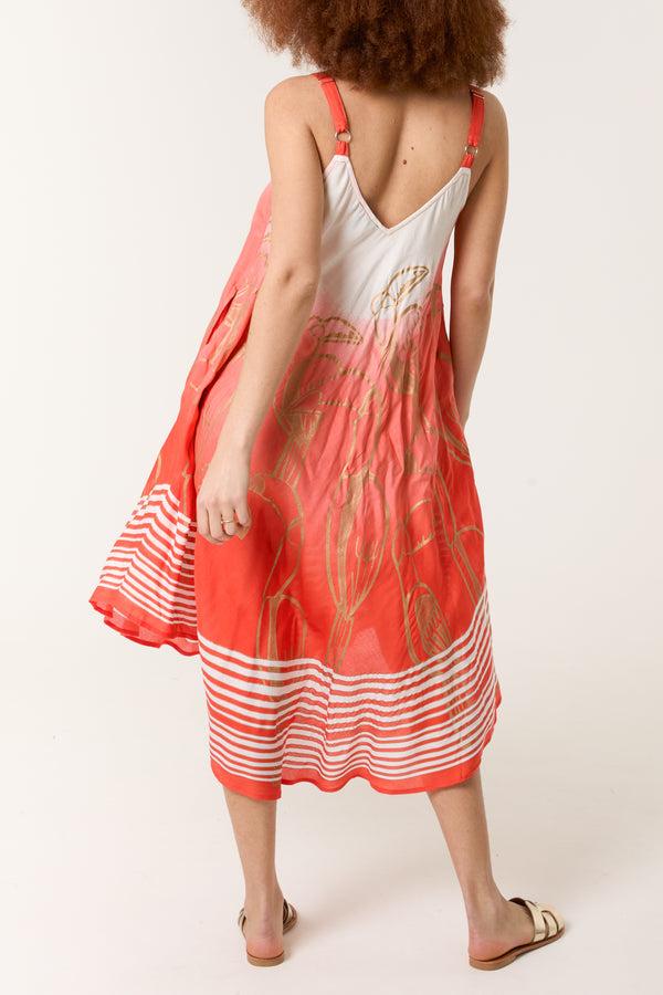 Qed London Gold Foil Toucan Design Strappy Dress