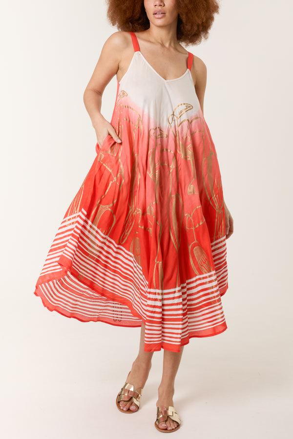 qed london Gold Foil Toucan Design Strappy Dress