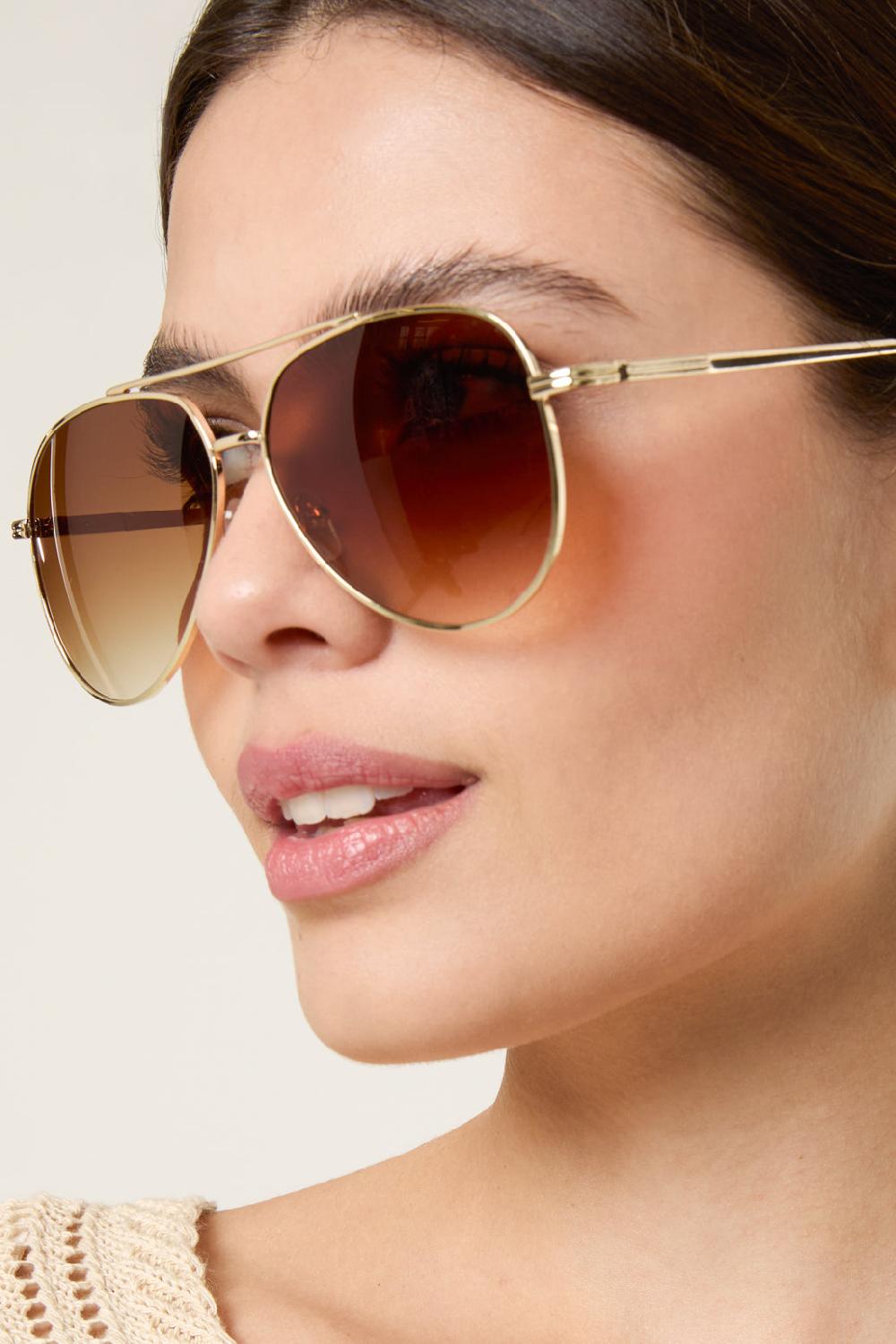 Qed London Gold Frame Aviator Sunglasses