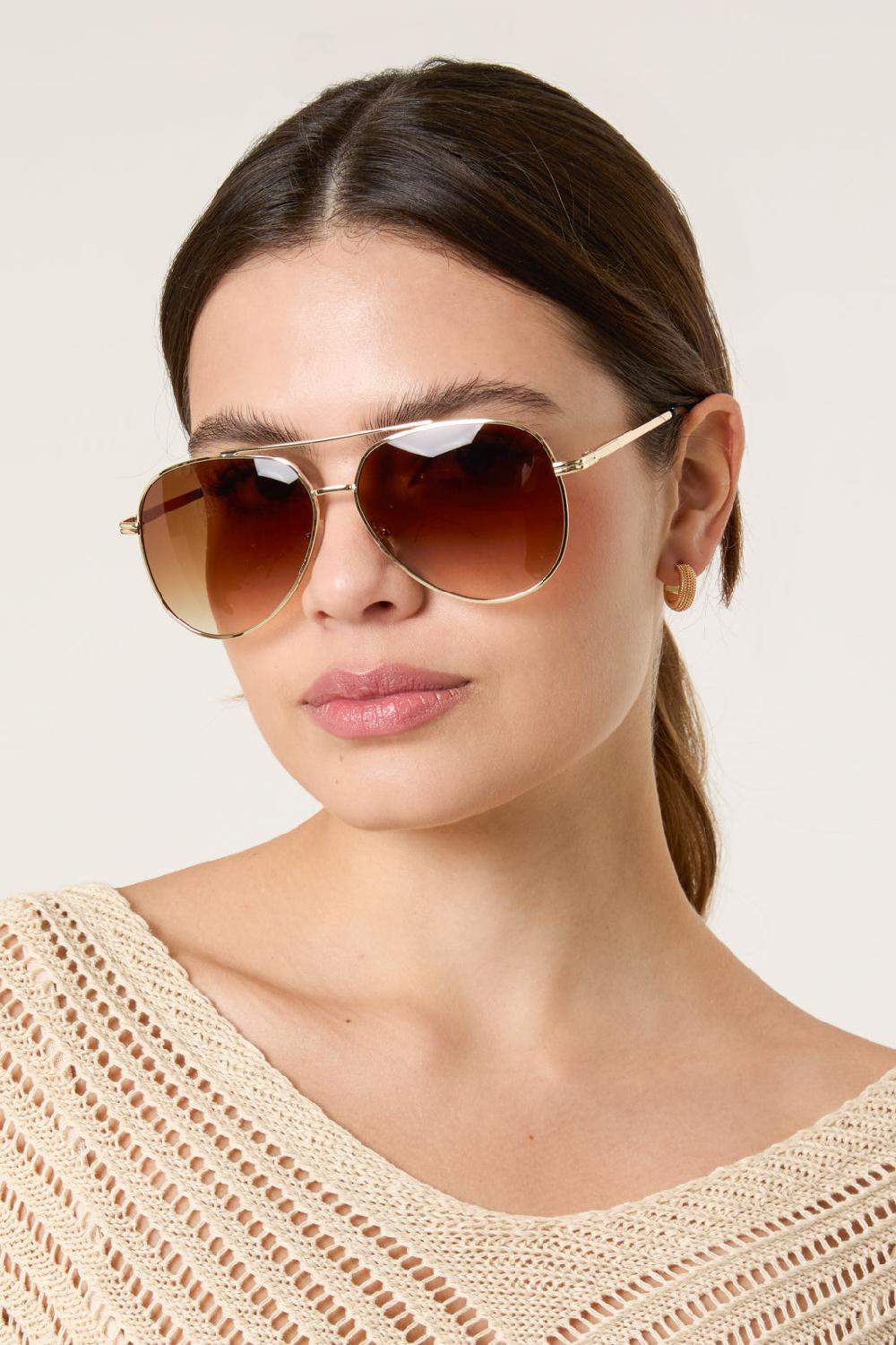 qed london Gold Frame Aviator Sunglasses