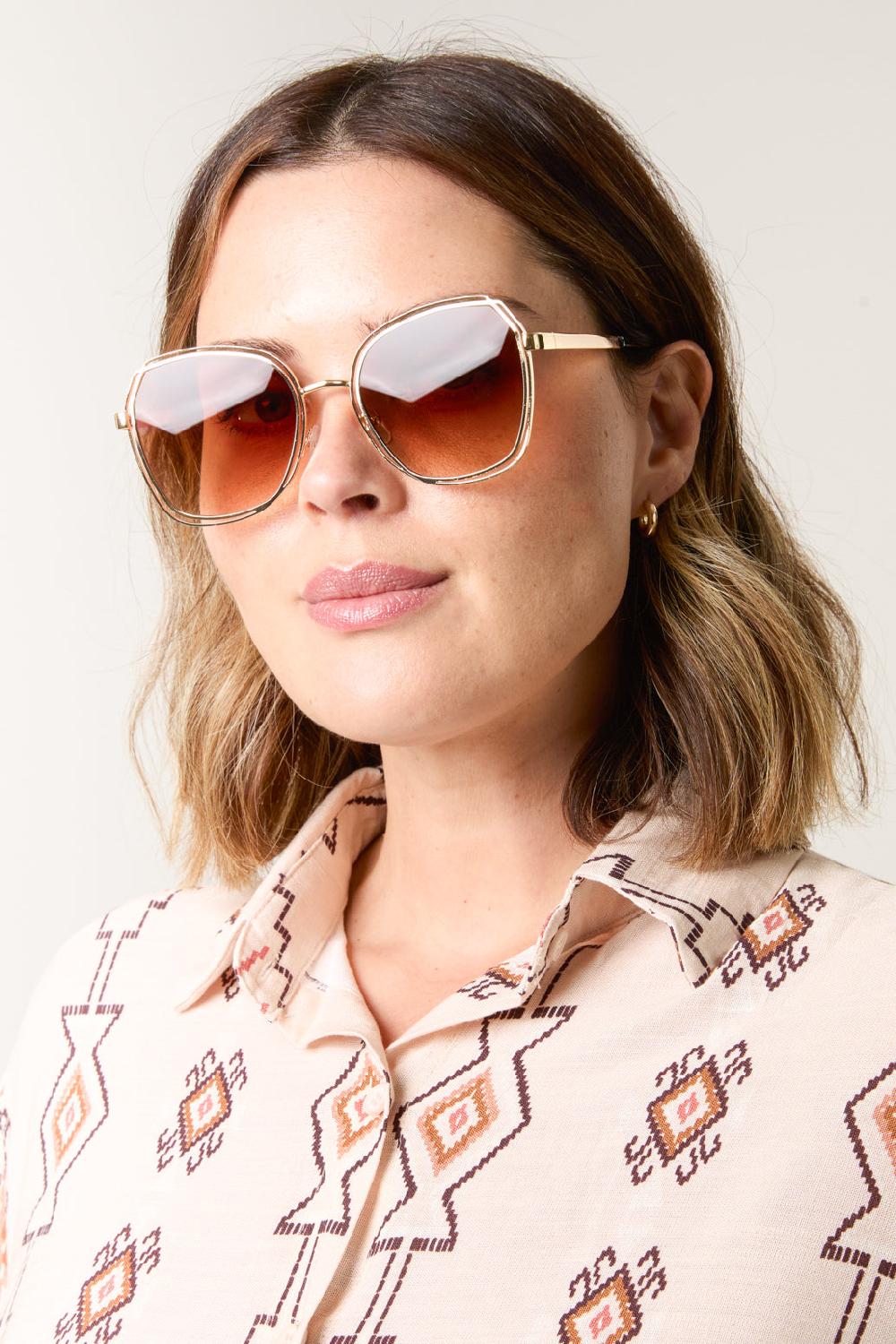 Qed London Gold Frame Oversized Sunglasses