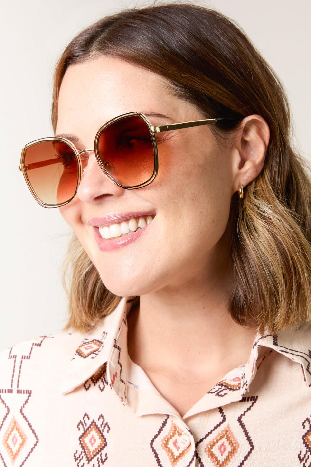 qed london Gold Frame Oversized Sunglasses