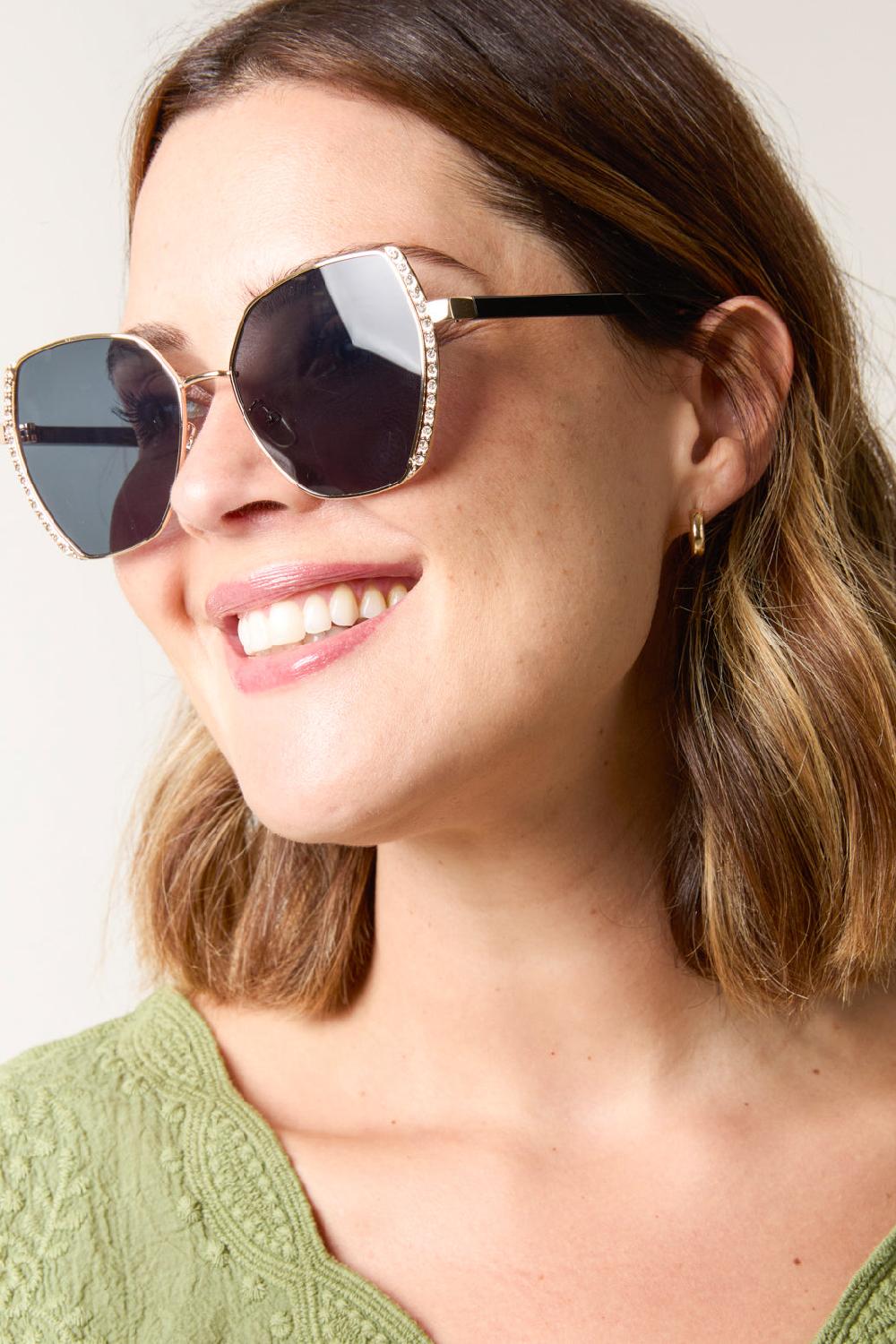 Qed London Gold Gem Frame Oversized Sunglasses