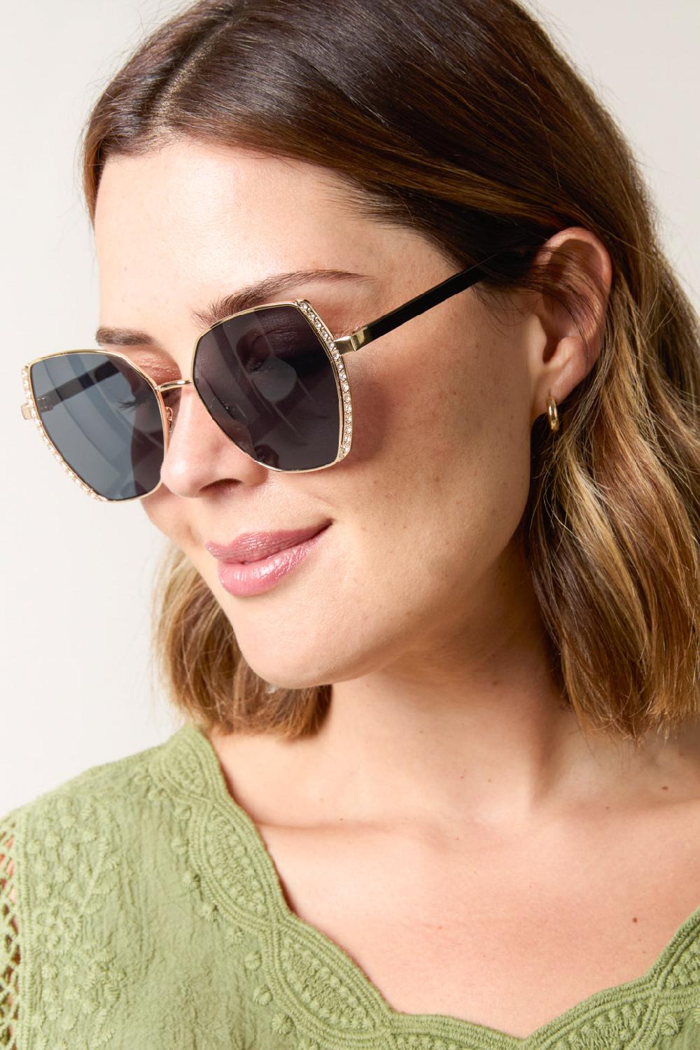 Qed London Gold Gem Frame Oversized Sunglasses