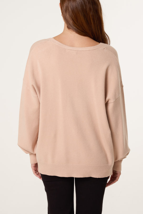 Qed London Gold & Jewelled Button V-Neck Cardigan