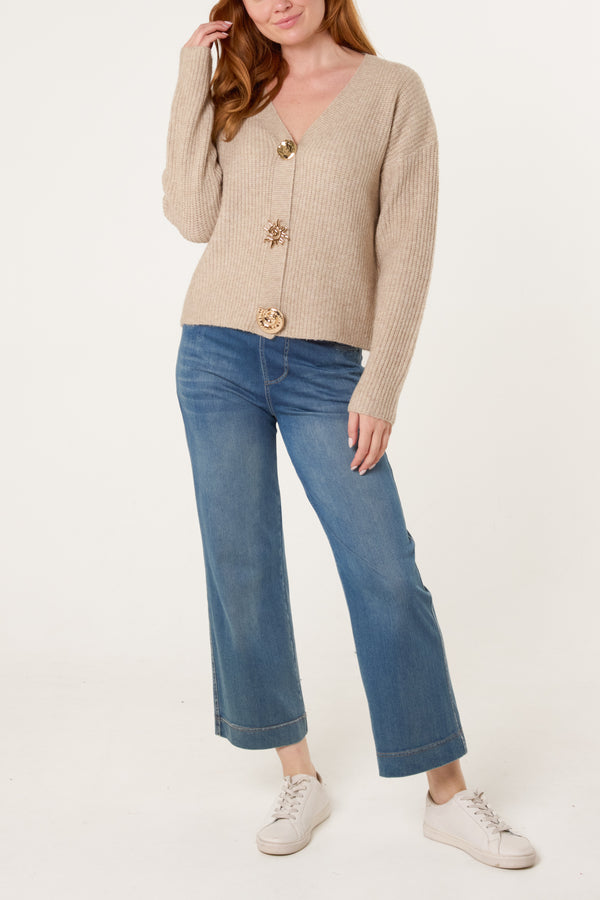 Qed London Gold Motif Button Cardigan