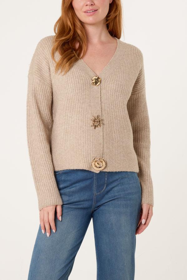 qed london Gold Motif Button Cardigan