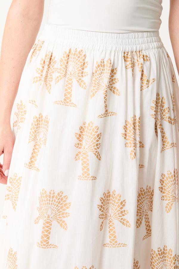 Qed London Gold Palm Print Cotton Maxi Skirt