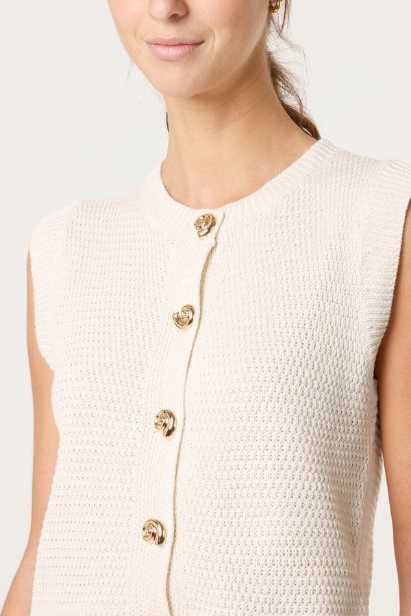 Qed London Gold Shell Button Knit Vest