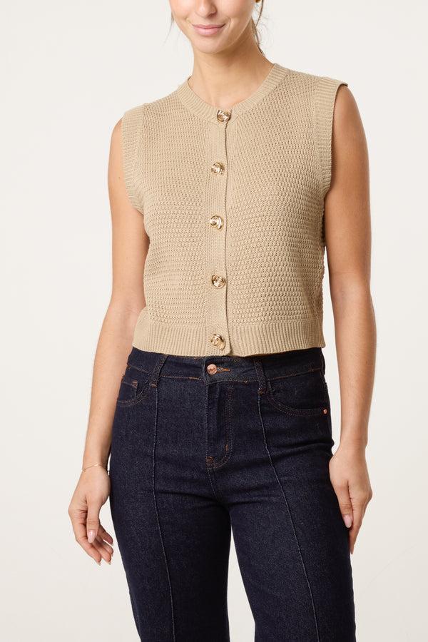 Qed London Gold Shell Button Knit Vest