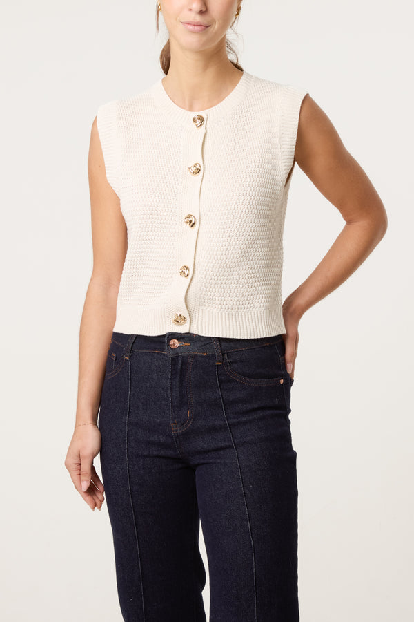 qed london Gold Shell Button Knit Vest